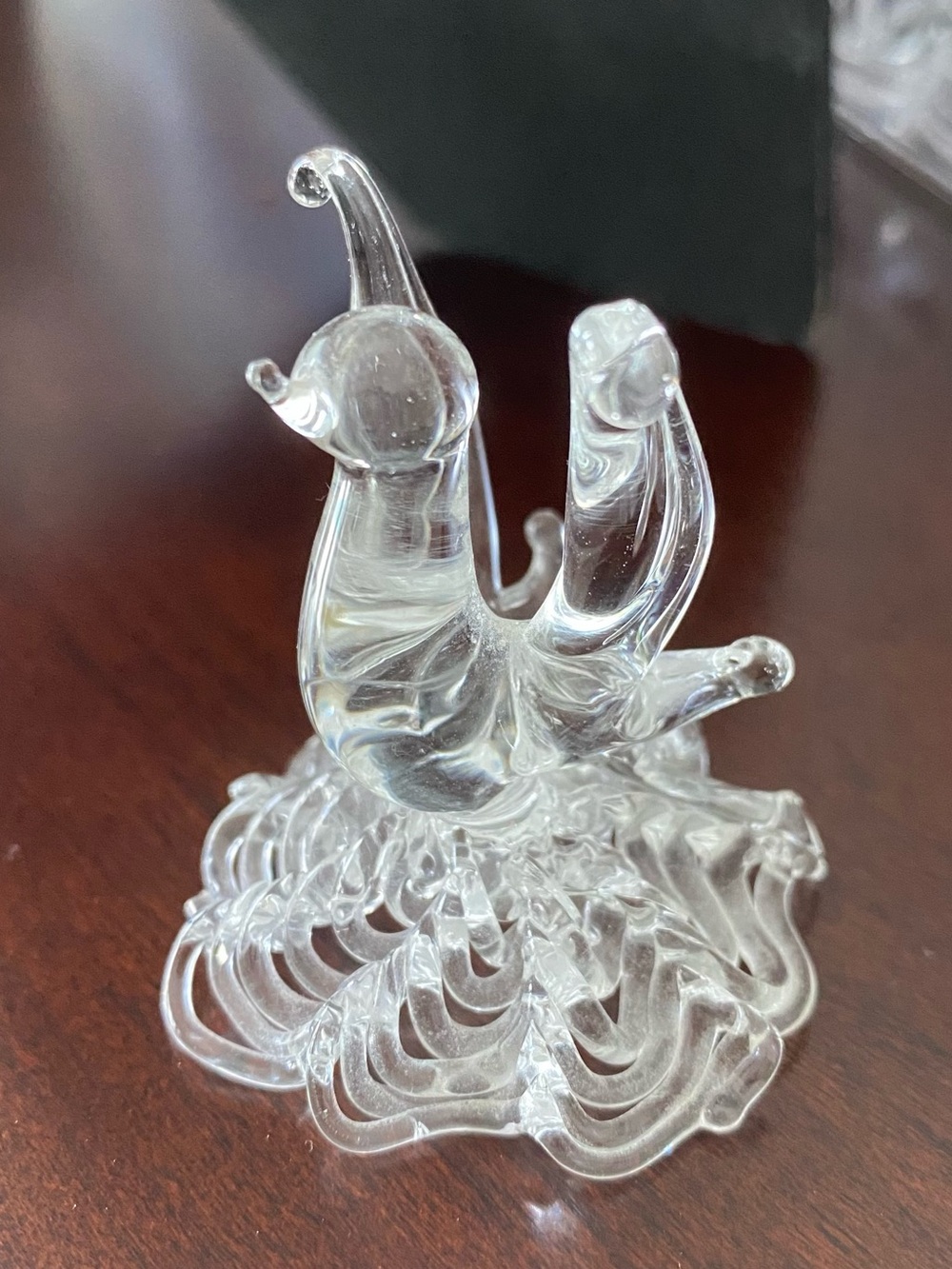 Vintage Hand-Sculpted Clear Art Glass Swan Figurine 2” Intricate Spun Glass Base